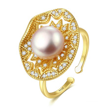 Luxury Gold Plated S925 Silver Freshwater Pearl Wedding Ring